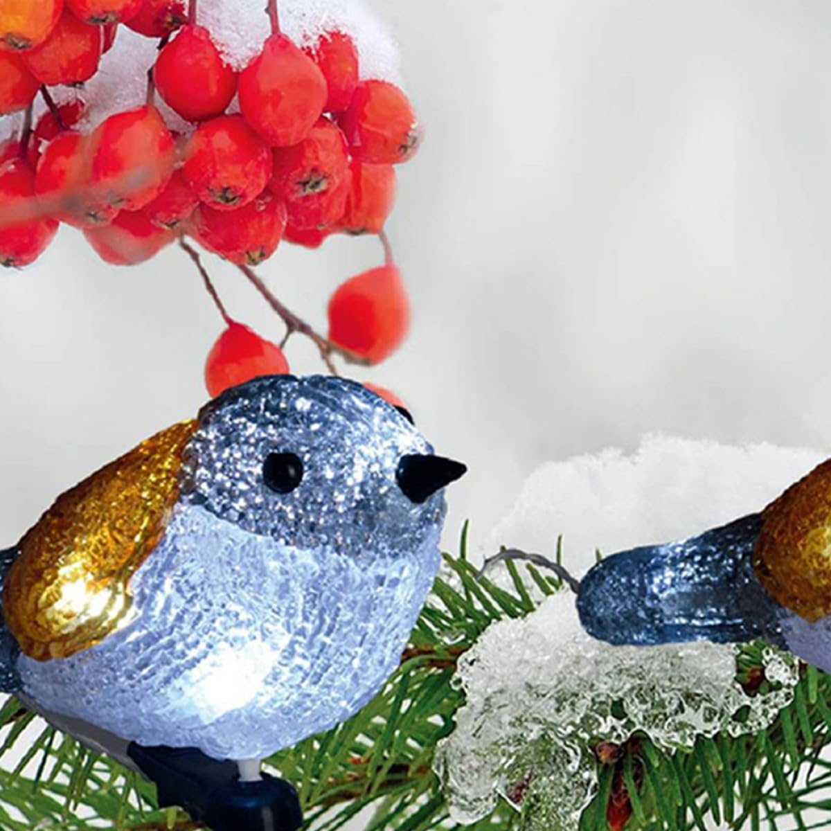 VALICLUD Solar-Powered LED Robin String Lights with 5 White and Yellow Bird Clips for Garden Patio Outdoor Decoration