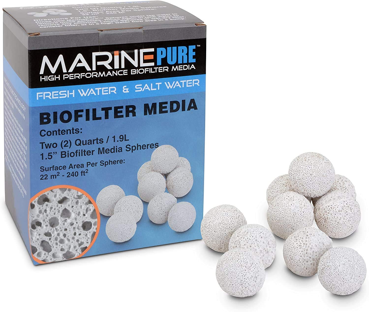 CerMedia MarinePure 1.5-Inch Sphere Bio-Filter Media for Marine and Freshwater Aquariums, 2-Quart (Sіnglе pасk, White)
