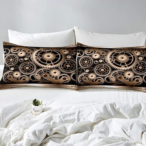 Miniatura 3 de Feelyou Juego de ropa de cama de reloj de estilo steampunk industrial para niños, funda de edredón mecánica con rueda de engranajes, componentes de