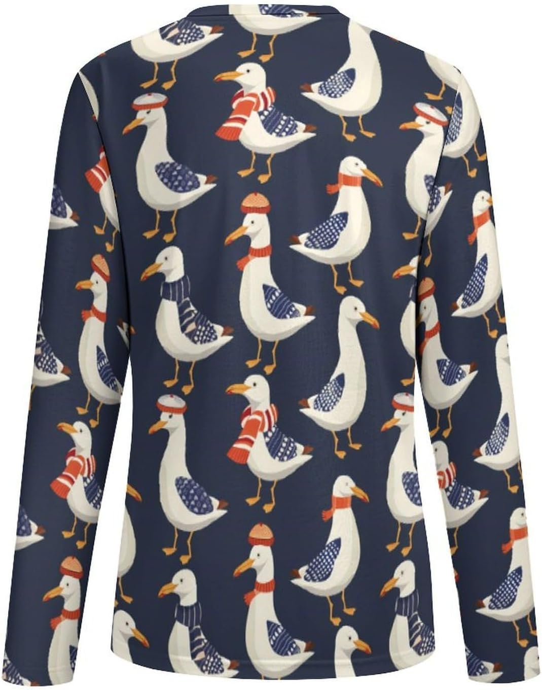 Sea-Gulls in Winter Women's Pajama Top Sleepwear Pajamas Sleep T-Shirt Long Sleeve Shirt Crewneck Tee