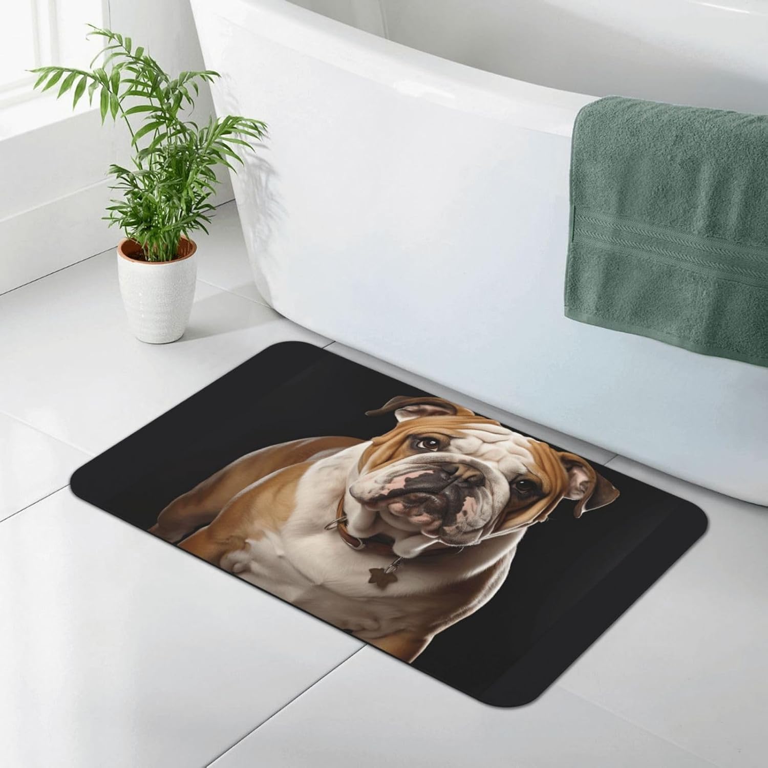Diatomaceous Earth Bath Mat for Bathroom Quick Dry Super Absorbent Bath Mat English-Bulldog Bathroom Rugs Non-Slip Doormat Area Rugs for Bedroom Floor Bathtub Shower Rug