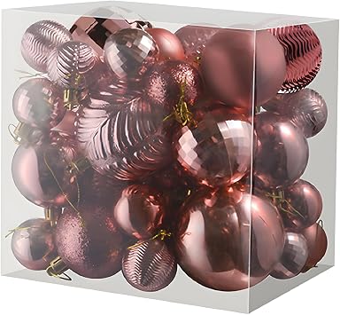 Prextex 36-Pieces Champagne Christmas Ornaments Set - Shatterproof, Festive Christmas Balls Decorations in 3 Sizes and 6 Styles with Hanging Loops for Tree, Wreath, and Dazzling Holiday Party Decor