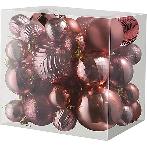Prextex 36-Pieces Champagne Christmas Ornaments Set - Shatterproof, Festive Christmas Balls Decorations in 3 Sizes and 6 Styles with Hanging Loops for Tree, Wreath, and Dazzling Holiday Party Decor