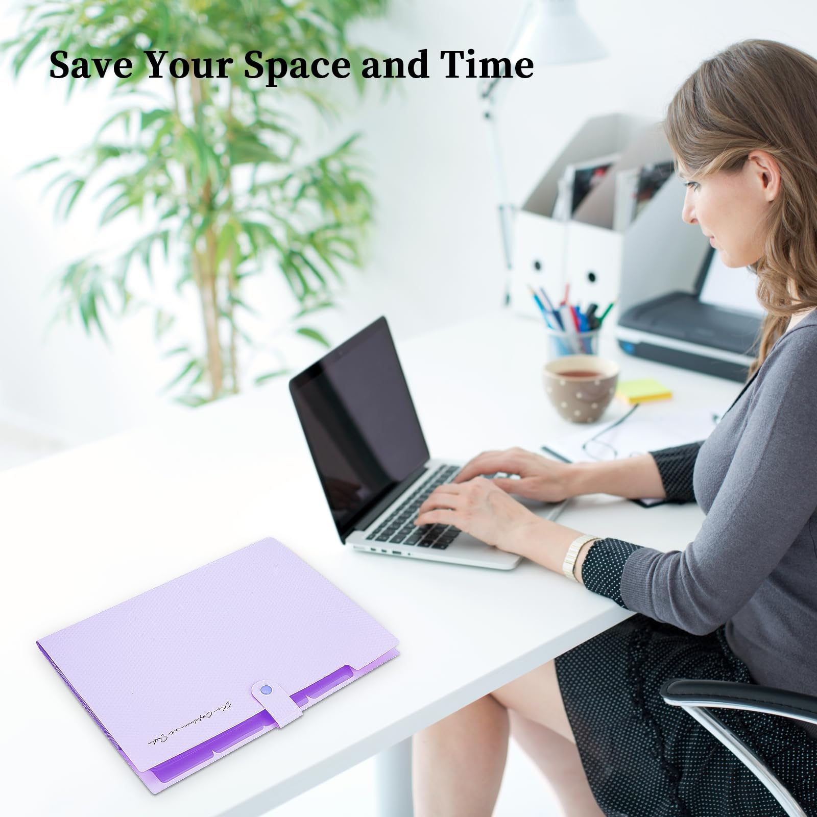 Trieur A4 avec 5 dossiers, système de classeur, organiseur de documents avec étiquettes, pour bureau, maison, école, documents (violet)