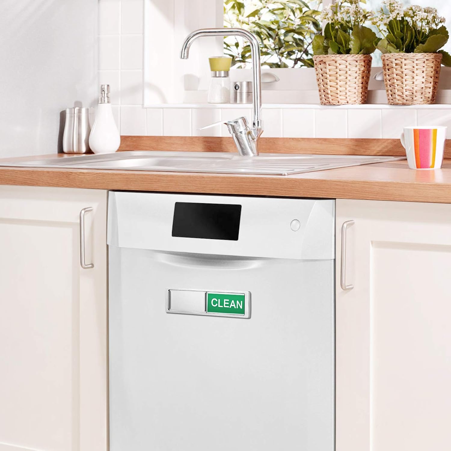 Cimkiz Dishwasher Magnet Clean Dirty Sign Shutter Only Changes When You Push It Non-Scratching Strong Magnet or 3M Adhesive Options Indicator Tells Whether Dishes Are Clean or Dirty (Silver)