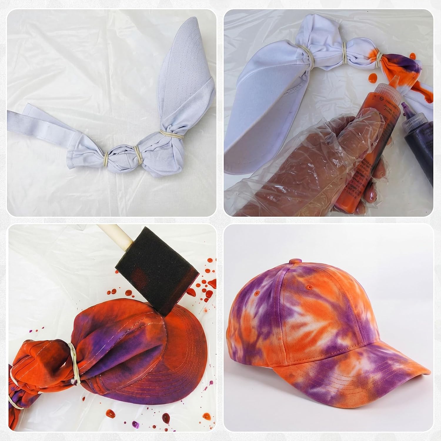 Syhood White Baseball Cap Blank Hat for Tie Dye Blank Sun Hat with Rubber Bands for Tie Dye Accessories Outdoor Activities