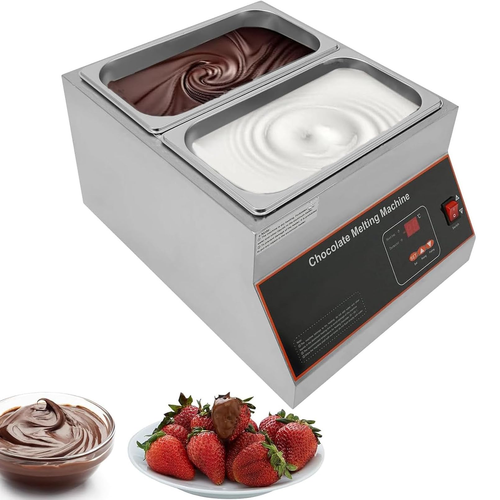 Tempéreuse à Chocolat Commerciale 500 W Électrique pour Chocolat 12L Fondoir à Chocolat Température Réglable 0-95 ℃ en INOX Alimentaire pour Chauffer Beurre Crème Lait,2tank