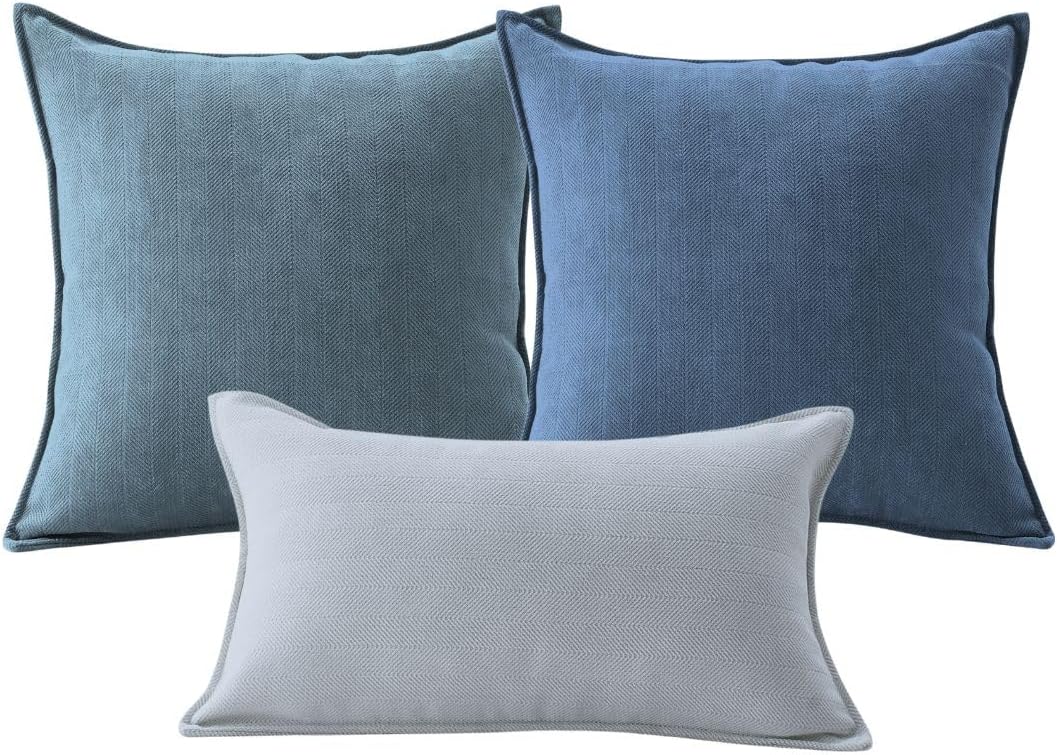 Green Chenille Throw Pillow Covers Set of 3(2 pcs of 18x18, 1 pcs of 12x20) with Elegant Design Soft and Luxurious Decorative Throw Pillows for Couch, Bed, and Home Decor