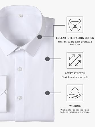 Mens Dress Shirts 4-Way Stretch Long Sleeve Slim Fit Formal Shirt Business Casual Wedding Dating Button Down Shirts