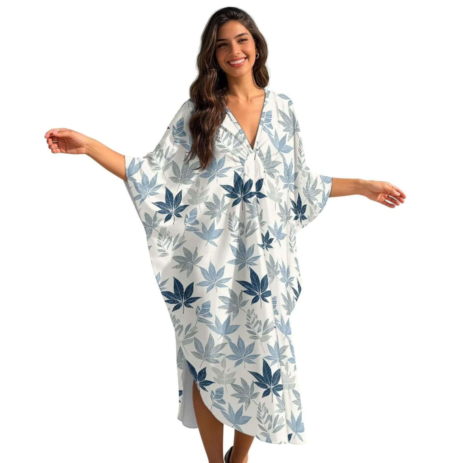 Xoenoiee Damska sukienka plażowa typu kaftan plus size dekolt w serek rękaw nietoperz strój kąpielowy okrycie zwiewna sukienka kaftanowa na basen, rejs