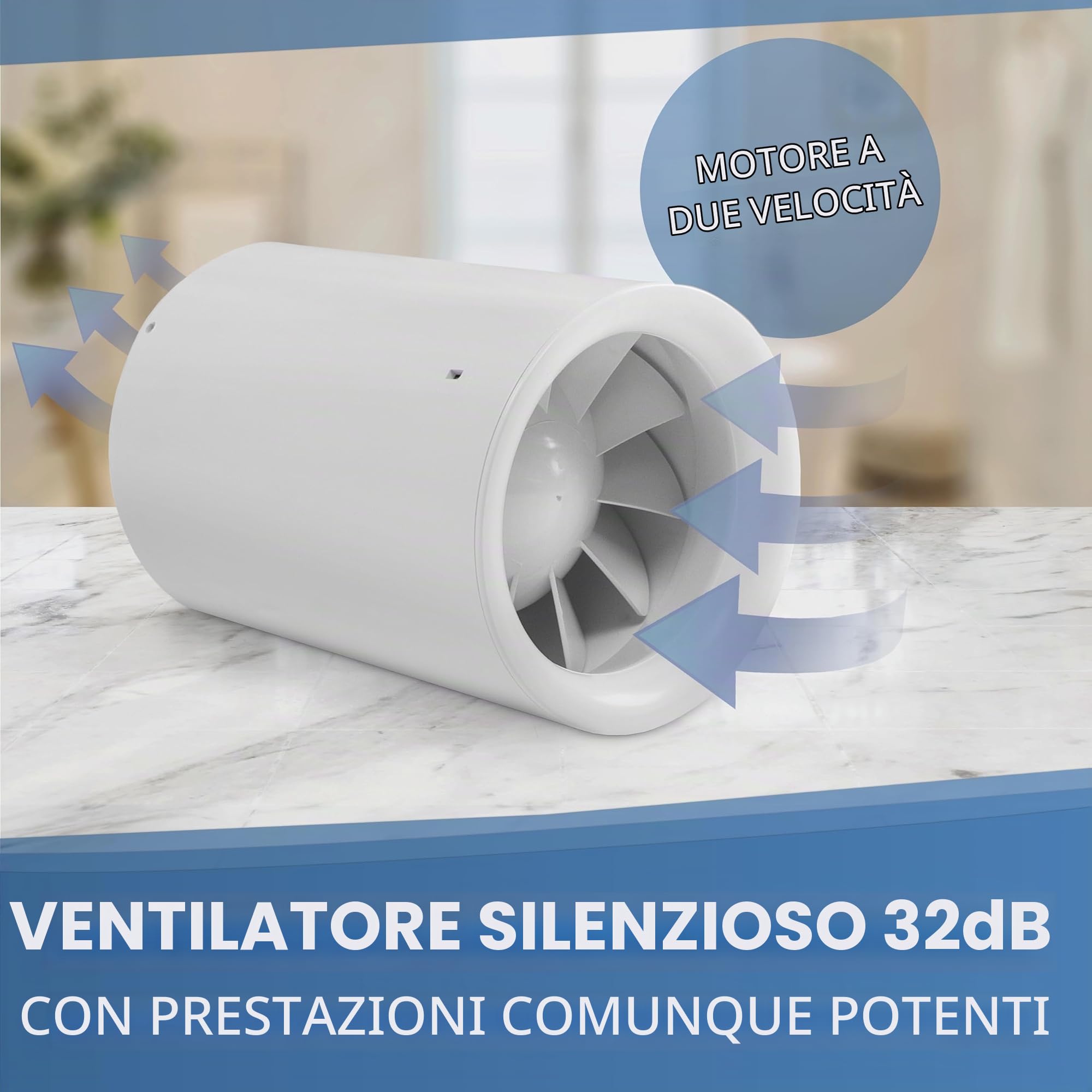 Albatros Silencio - Ventilatore tubolare 125 mm, extra silenzioso e potente, innovativo ventilatore tubolare per bagni, cucine e salotti, crea un piacevole clima di benessere
