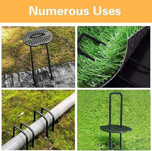 Miniatura 5 de 100 grapas negras para paisaje + 100 arandelas amortiguadoras, estacas de jardín de calibre 11 de 6 pulgadas, pasadores de césped galvanizados en