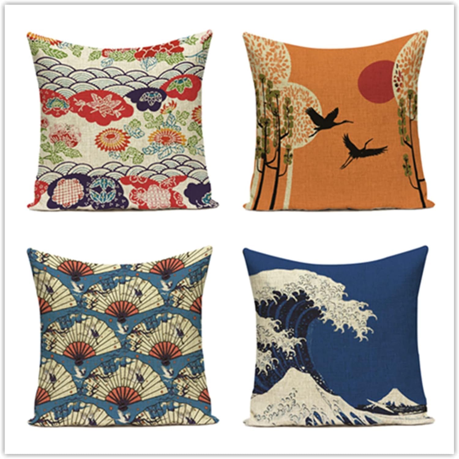 Housses de coussin en lin durable au design de vagues japonaises pour une elegance interieure