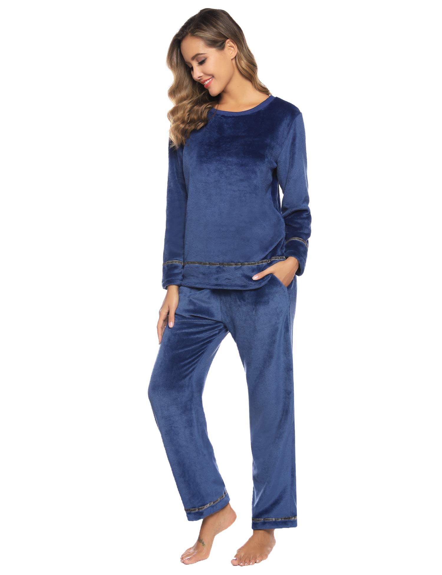 Sykooria Pigiama Donna Felpato Invernale Pigiama Flanella da Donna Set Pigiama da Donna in Due Pezzi Manica Lunga da Notte Caldo e Pantaloni con Tasca S-XXL