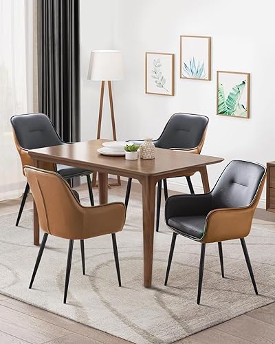 Miniatura 2 de TUKAILAi Modern Design Dining Chairs Set of 2, Faux Leather Accent Chairs with Cushioned Seat and Arms, Upholstered Leisure Armchairs for Kitchen