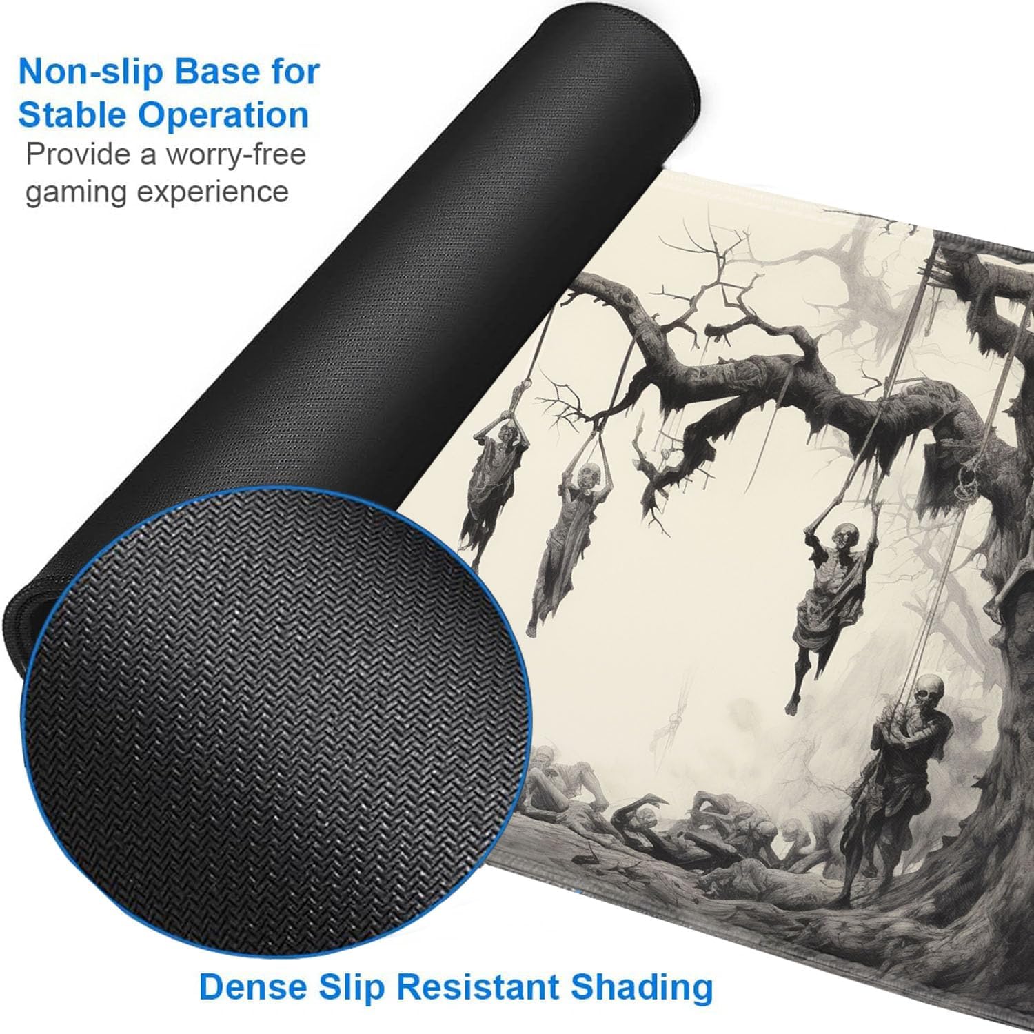 JVGFYNKL MTG Playmat + Drawstring Travel Pouch + 6 Dice Counter, for Tabletop Trading Card Game Playmats or Large Mouse Pad, Anti-Slip Rubber 24 x 14 in, Tree of Death, Skeleton TCG Playmat