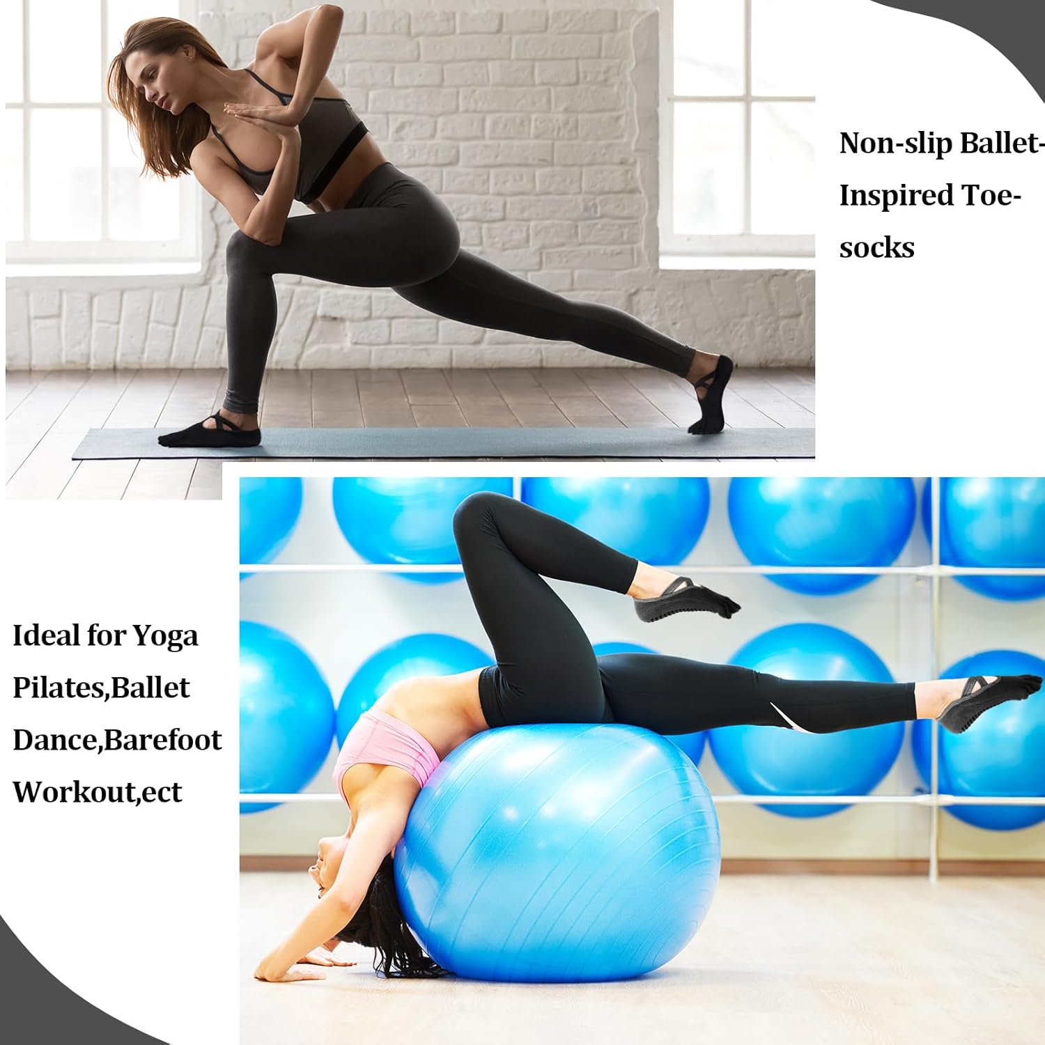 SATINIOR 7 Pairs Yoga Toe Socks with Grip Women Non Slip Sticky Full Toe Socks for Pilates, Ballet, Dance, Barefoot (Black) - Image 7