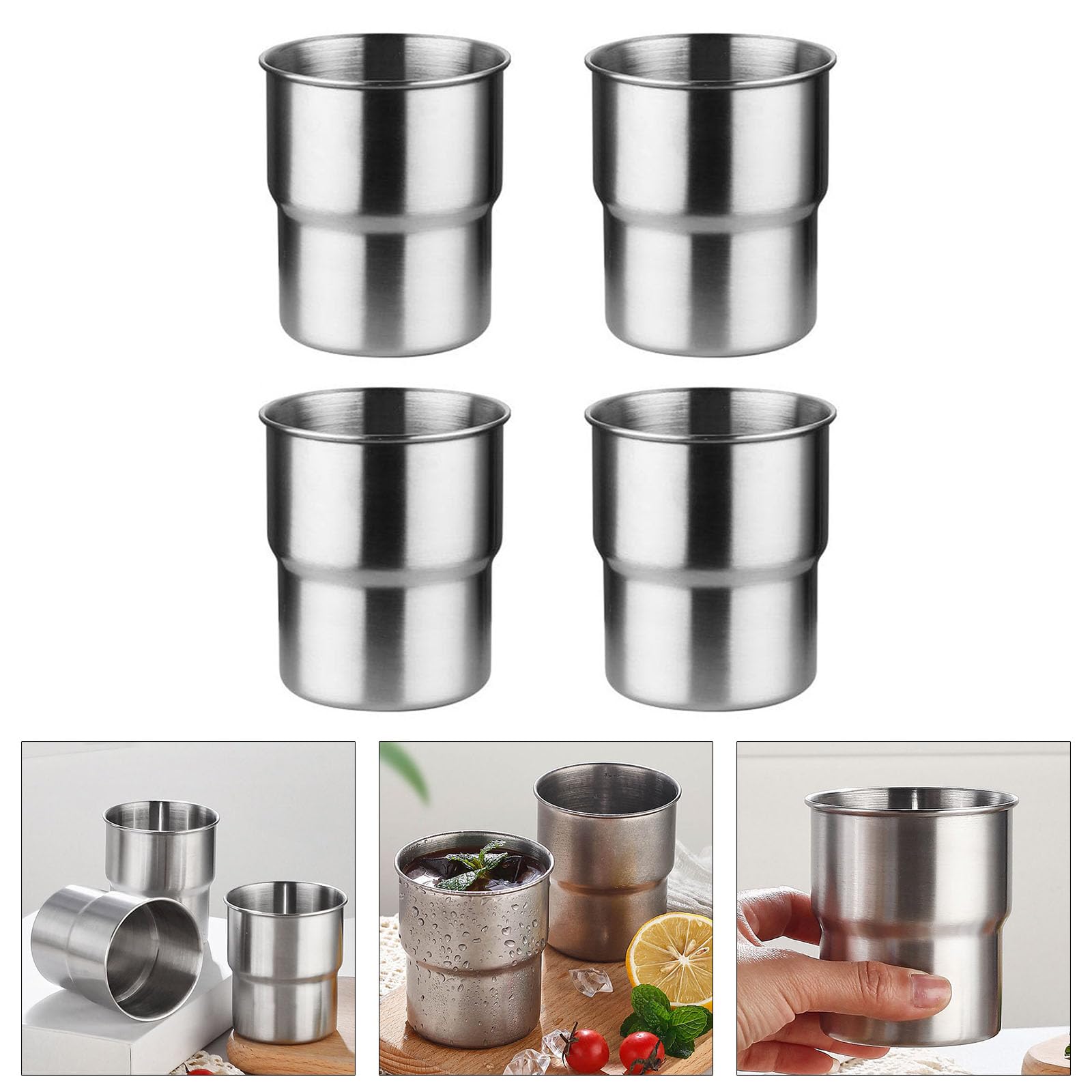 ZIRANU 4 Pack Stainless Steel Cups Stackable Coffee Tumblers Metal Drinking Glasses Milk Mug Drinkwares For Camping Travel