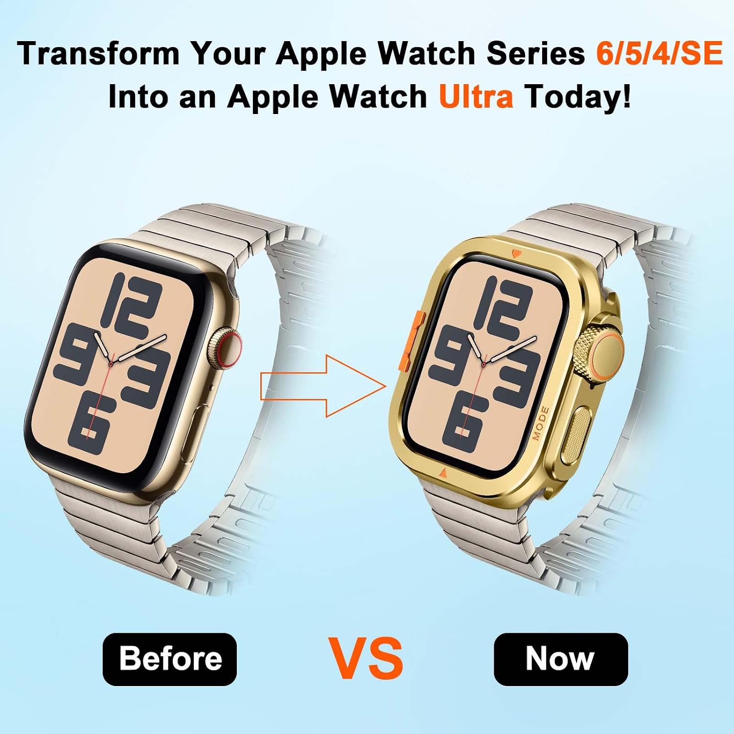 Metal Bumper Cover Compatible with Apple Watch Series 6/5/4/SE Case 44mm, [Turn 44mm into Ultra Look] Rugged Shockproof Protector with Back Frame for iWatch 44mm, Gold image 4