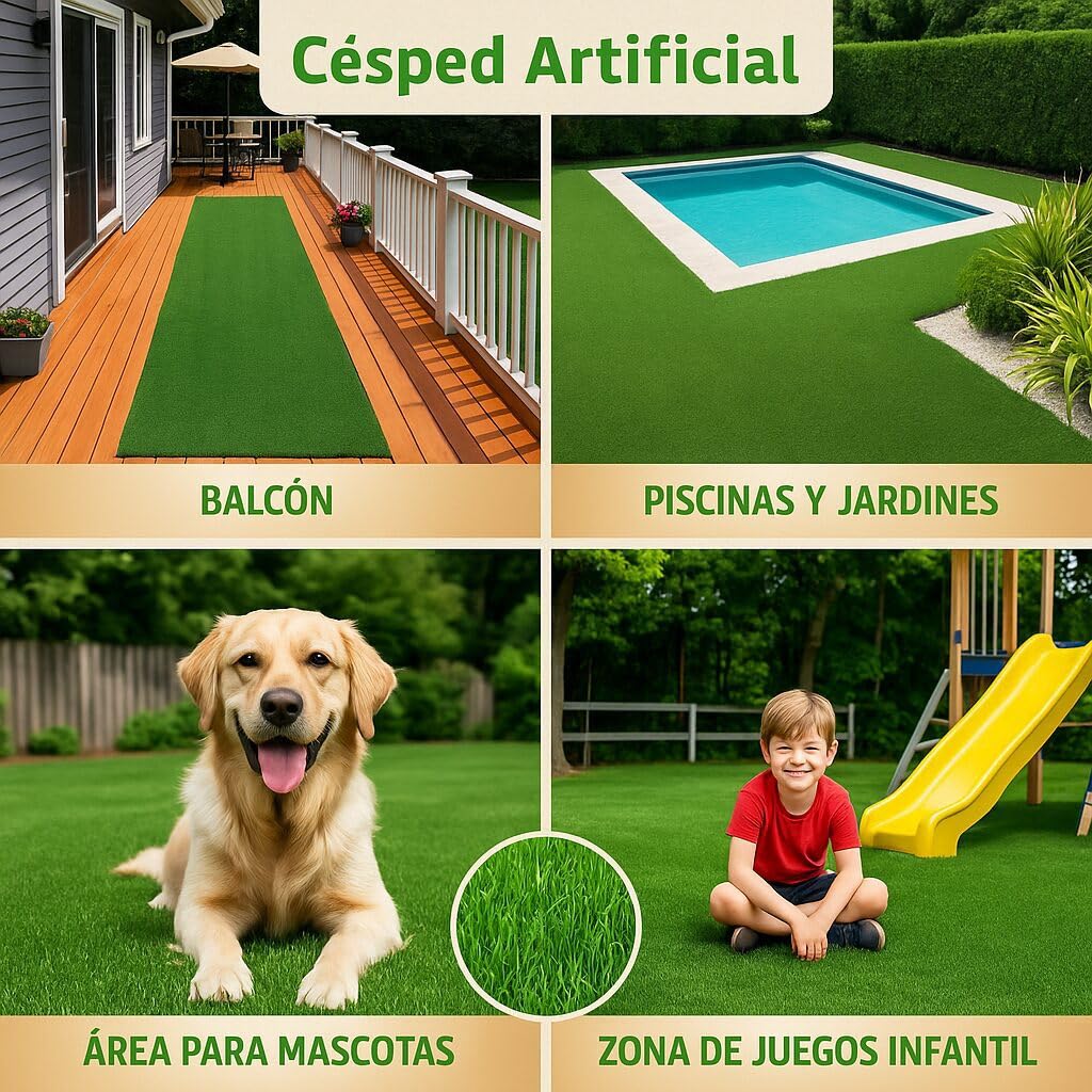 Rollos de Cesped Artificial 2x5 Barato - Césped Artificial para Exterior Resistente y Suave - Rollo Cesped Artificial Terraza Compatible con Animales - Alfombra Césped Exterior 20mm