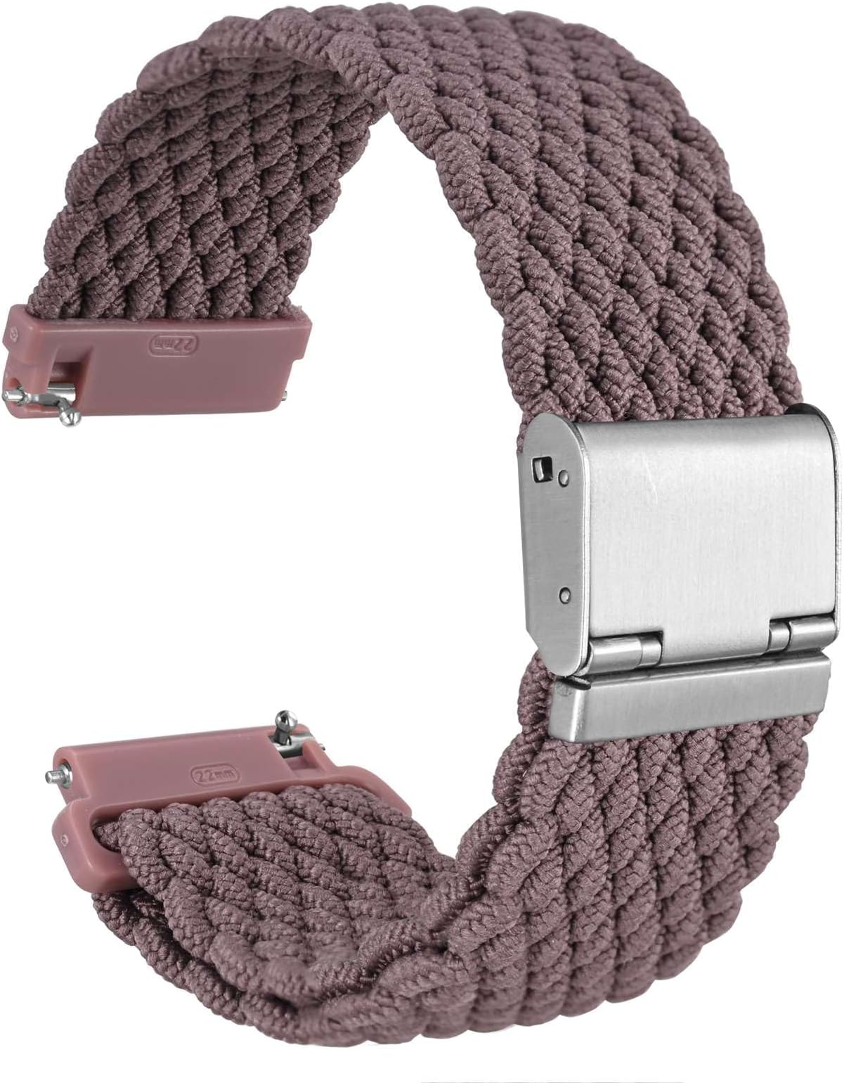 WOCCI 22mm Braided Nylon Watch Band for Men and Women, Quick Release, Silver Stainless Steel Buckle (Woodrose)