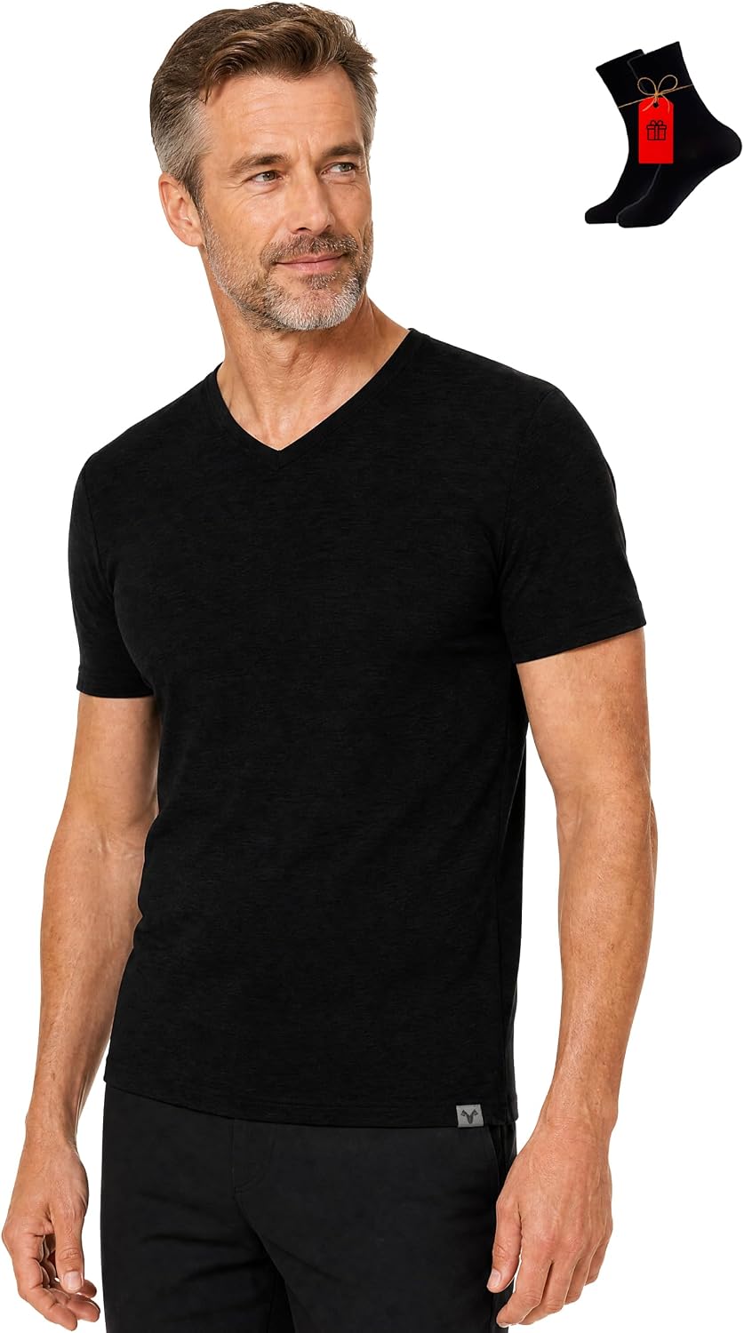 MERINNOVATION Men Merino Wool V Neck T-Shirt - Men's Merino Wool Shirt Lightweight Wicking Base Layer Undershirt for Hiking