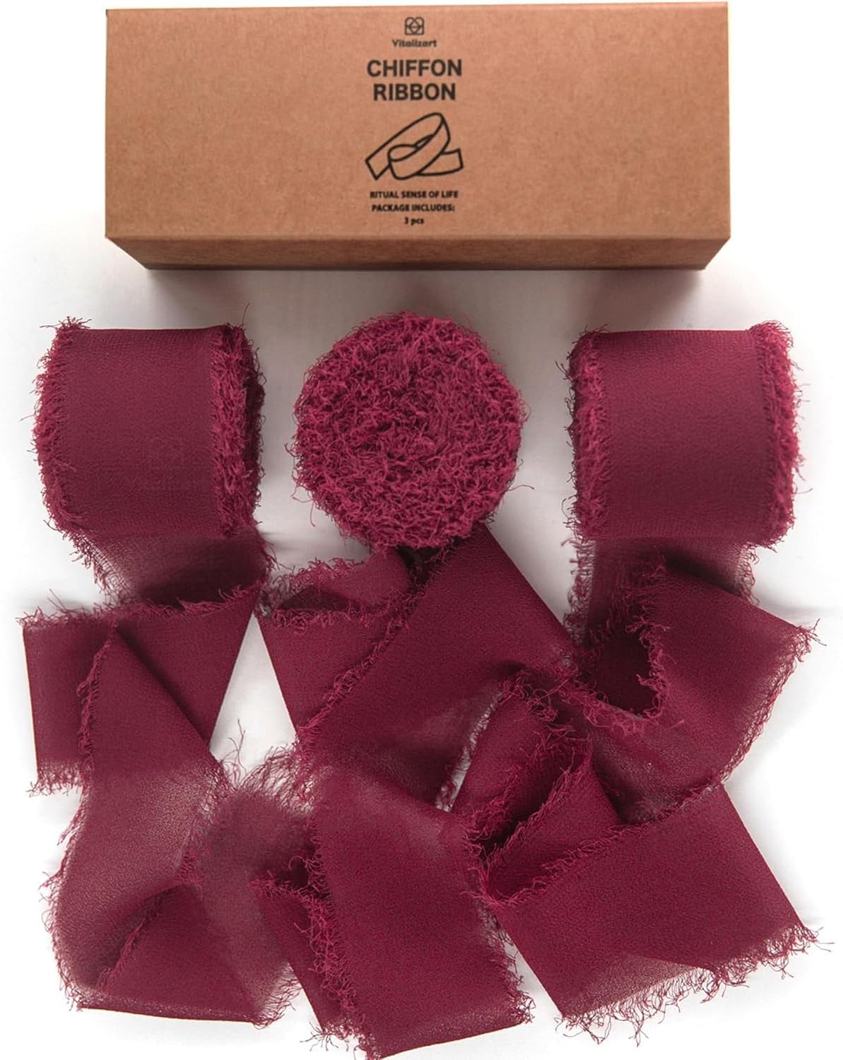 Vitalizart 1.5" x 45 Yd Chiffon Silk Ribbon Mixed Color Ribbons Set 5 Yd x 9 Rolls Fringe Fabric for Wedding Bridal Bouquets Party Decorations Gift Wrapping Bows Making