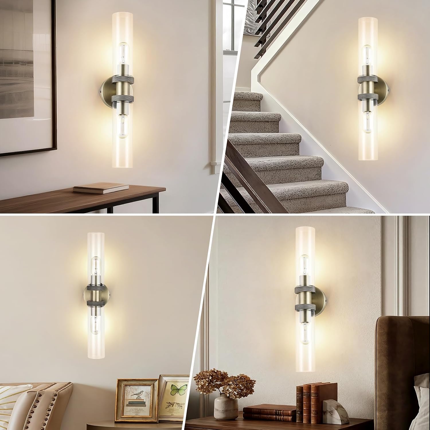 Bathroom Vanity Lights, Hardwired Brushed Bronze Wall Sconces 22 Inch with Clear Glass, Wall Light Fixtures, Vanity Lighting for Bathroom Mirror Bedroom Living Room Hallway image 2