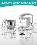 Facelle Kitchen Stand Mixer,660W 6-Speed Tilt-Head mixers kitchen electric stand mixer with 6.5QT Stainless Steel Bowl, Dough Hook, Flat Beater, Whisk,Splash Guard for Baking,Cakes,Cookie (Silver)