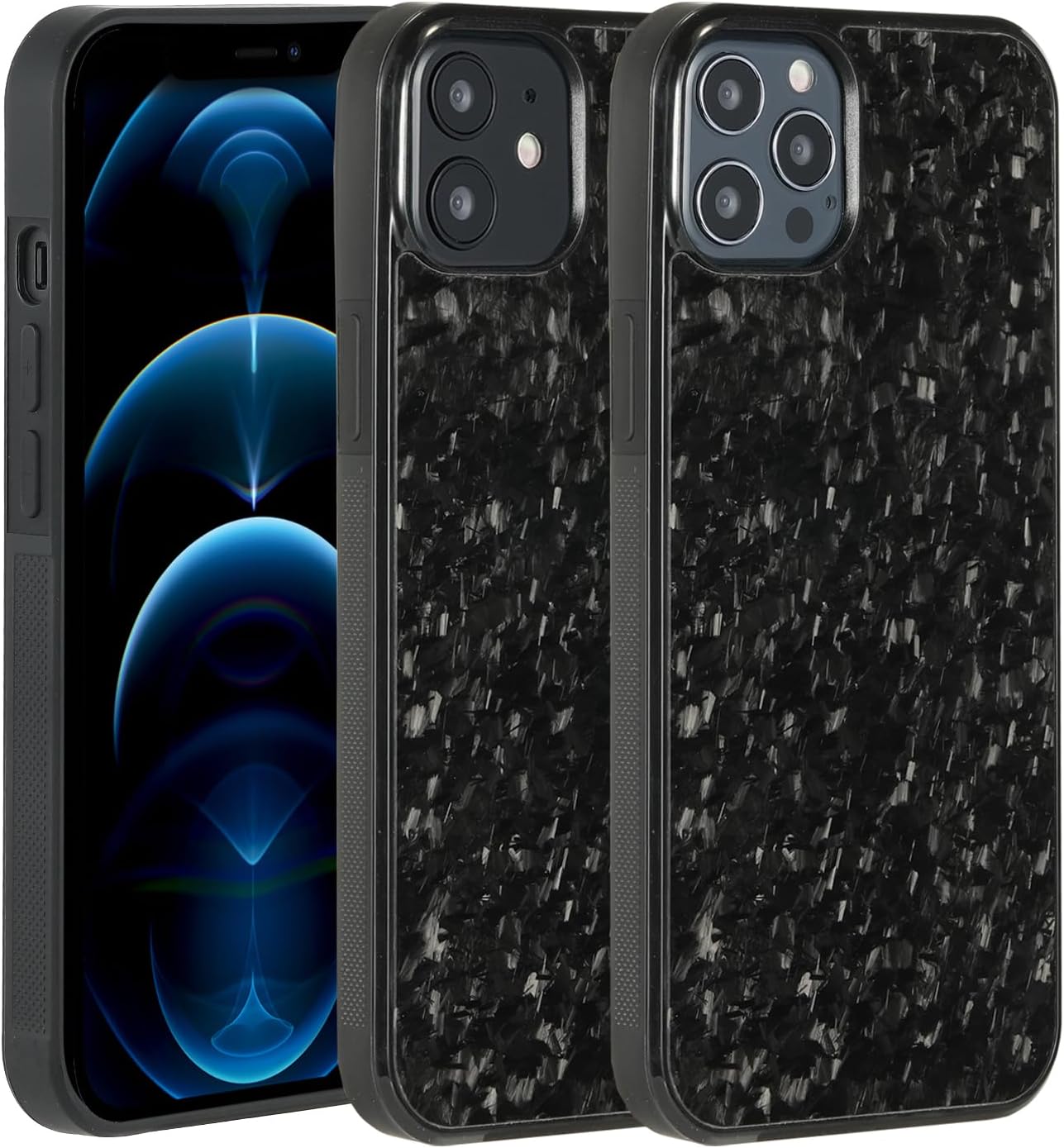 molzar Grip Series for iPhone 12/12 Pro Case with Real Forged Carbon Fiber, Built-in Metal Plate for Magnetic Mount, Works with Qi-Certified Chargers, Glossy Black/Forged