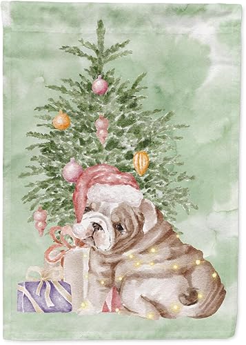 Caroline's Treasures CK8214GF Bandera de jardín de bulldog, bulldog inglés cachorro y árbol, bandera decorativa para patio exterior, patio,