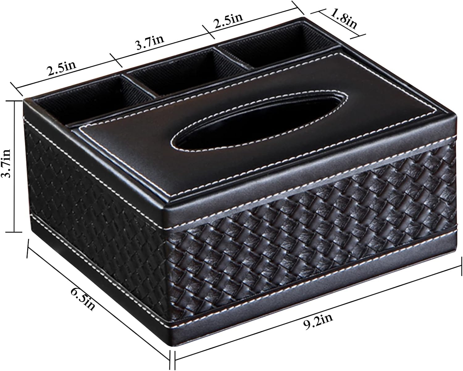 PU Leather Rectangular Tissue Box Cover - Multifunctional Tissue Box Holder with Stationery Remote Control Box, Decorative Tissue Pen Remote Organizer for Home/Office/Restaurant