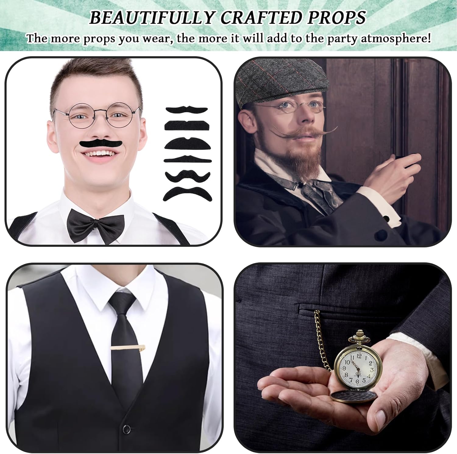 1920s Mens Costume Accessories Set for Adult, Roaring Retro 20s Gatsby Gangster Costume Outfit with Vest Beret Pocket Watch - Image 6