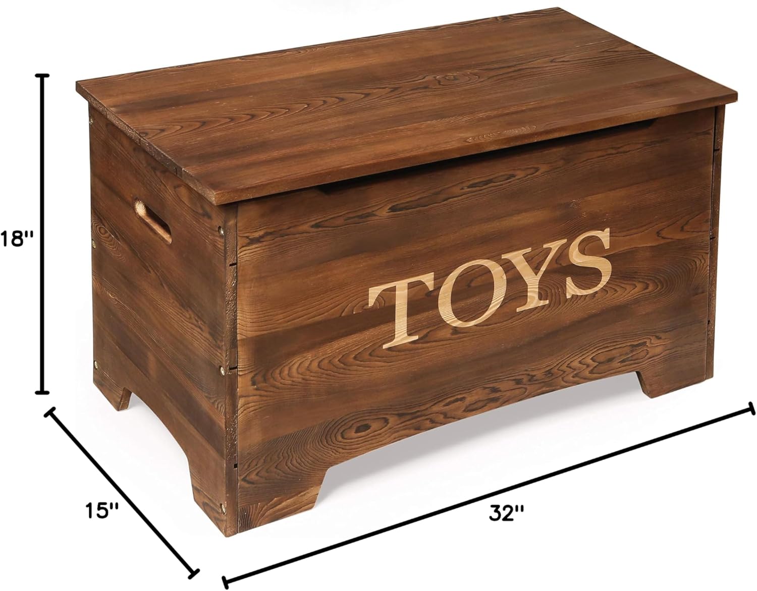 Badger Basket Farmhouse Wooden Toy Box - Rustic Storage Chest for Kids with Reversible Toys Panel, Safety Hinge Lid, Front Slot - Caramel Brown