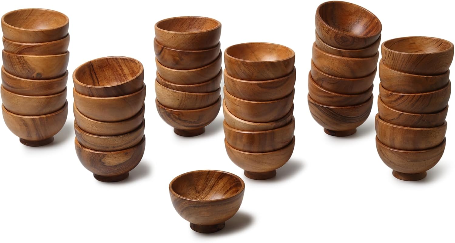 set of 36 Acacia wood small bowls | 3.25 x 2 inches 4 fl oz capcacity | Use with Charcuterie board, grazing board, Meal prep, Condiments and sauce serving