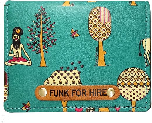 Funk For Hire Teal Graphic Printed Leatherette Card Holder Wallet – Unisex, 6 Card Slots, Coin Pouch, Compact Bifold Desig...