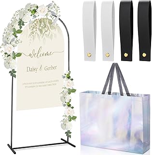 Blulu Wedding Sign Holder 71'' x 31.5'' Arch Welcome Sign Stand Metal Heavy Duty Easel Stand with 4 Pcs Leather Signs Hanging Strap 1 Storage Bag for Weddings Display Party Event Decor Black