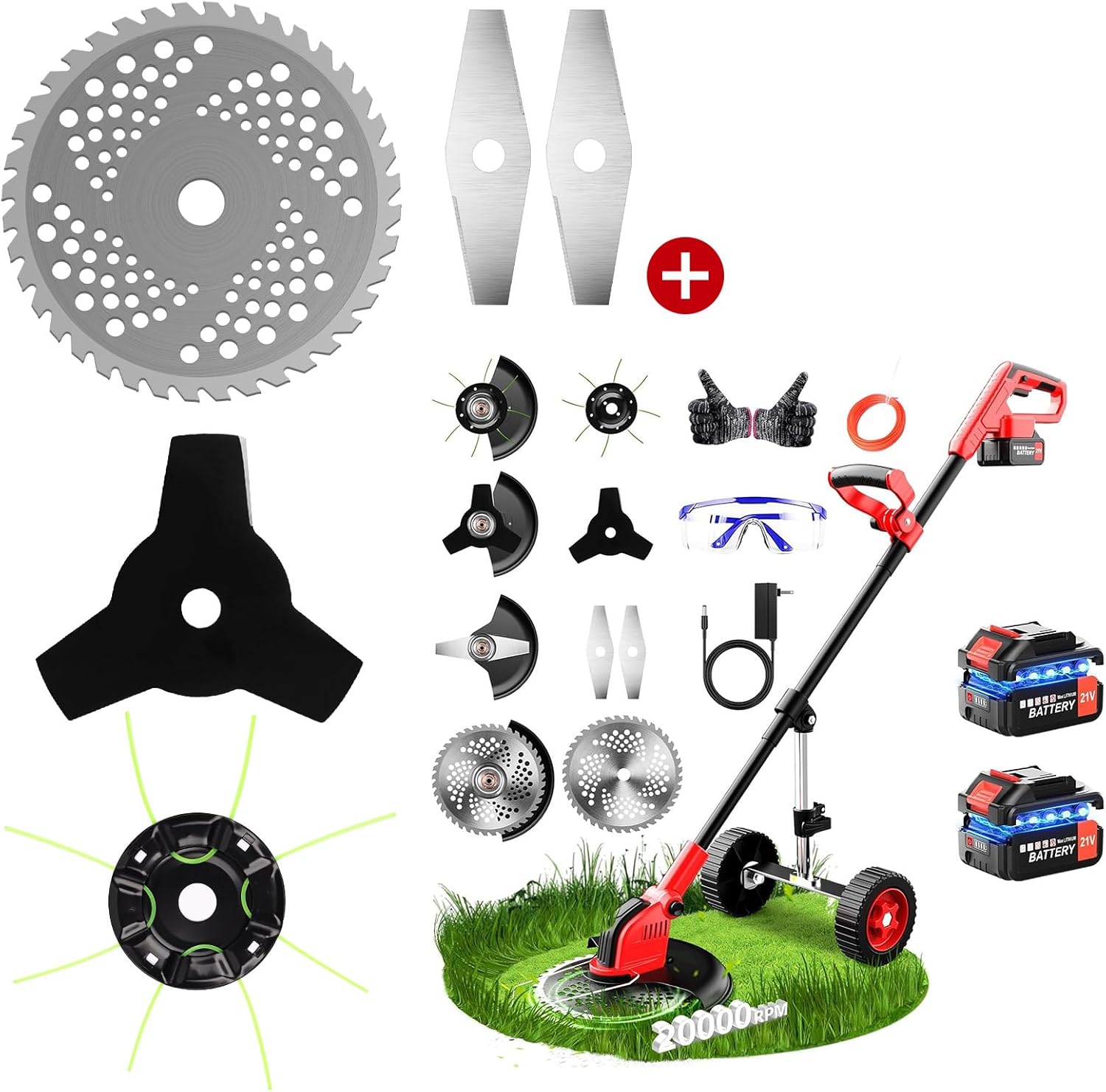 20000 RPM Electric Weed Wacker with Wheel & Weed Wacker Blade Set
