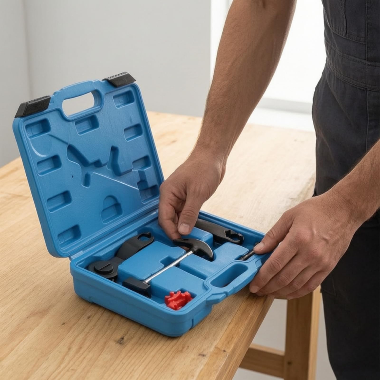 perfk Kit Attrezzi Distribuzione Motore EA21 Utensili Fasatura Chiave Allineamento Supporti Bloccaggio Perni Posizionamento Valigetta con Maniglia Metallo