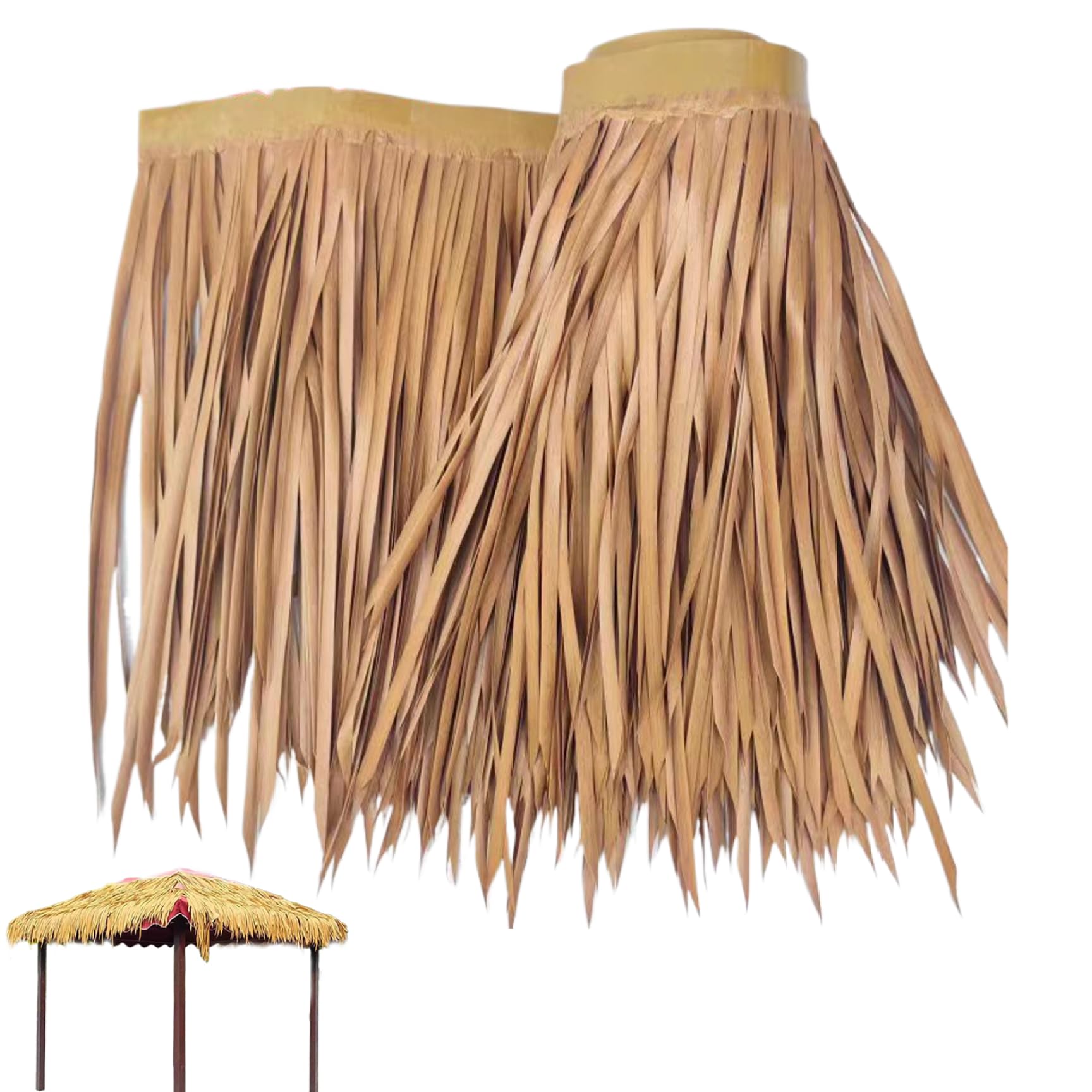 Hawaiian Grass Table Skirt 9.84ft x 19.7in, Style 2 Artificial Thatch Roof, Foldable Luau Table Skirt for Tropical Birthday, Beach Party, Tiki Bar
