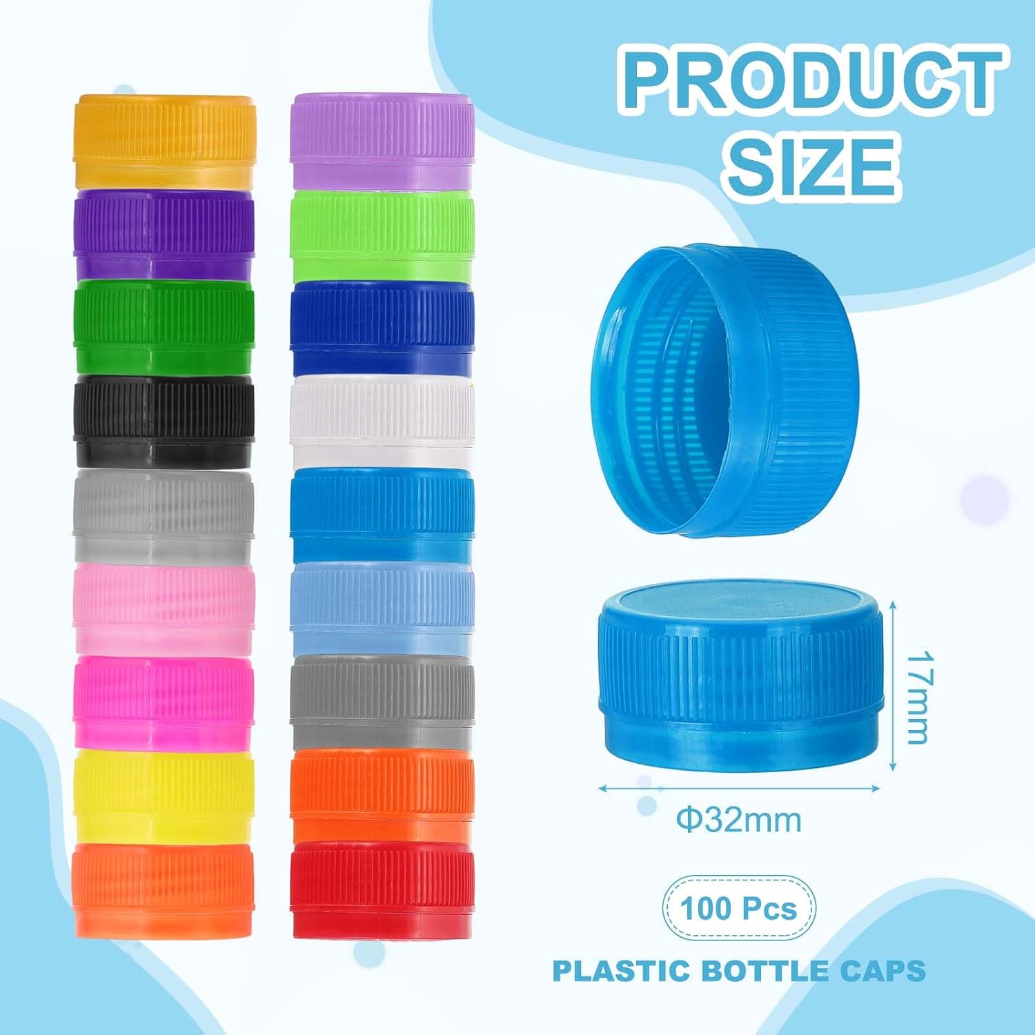 uxcell 100pcs Plastic Bottle Caps, 1.2 inch Bottle Screw Lid Top Water Bottles Top Cap for DIY Development Imagination Intelligence Craft Scrapbook Creative Gifts, Sky Blue image 2