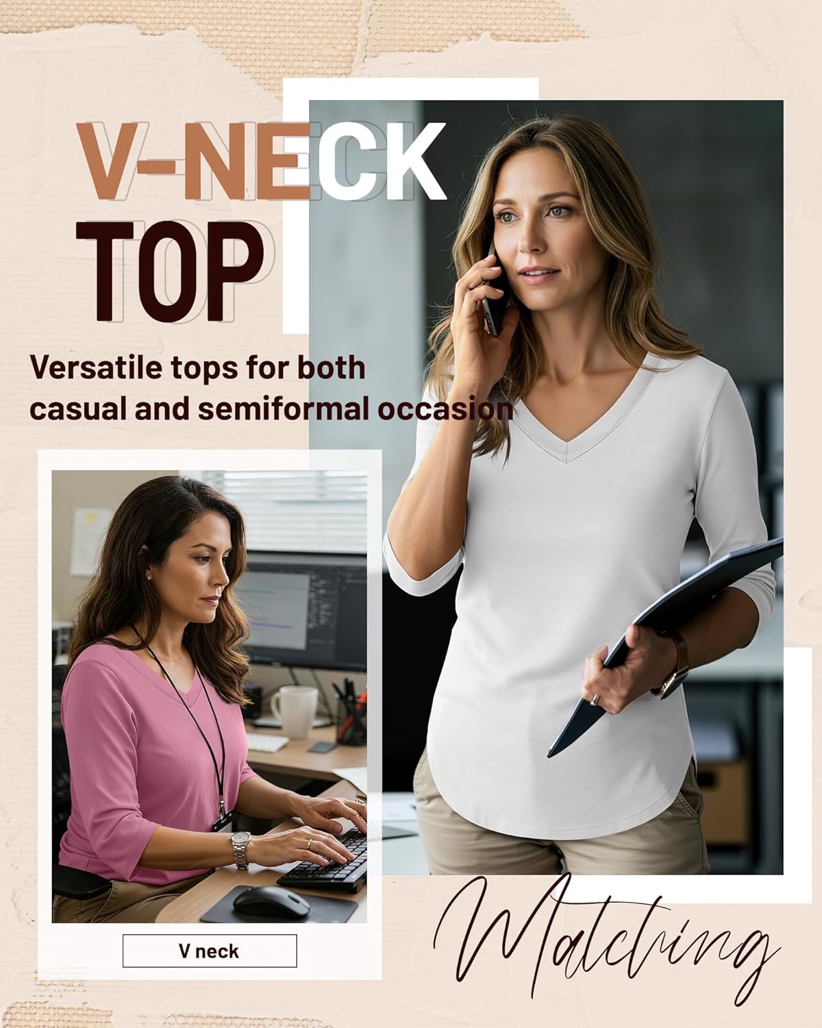 Riyiper 3 Pack V Neck 3/4 Sleeve Tops for Women Dressy Casual Loose Fit T Shirts Trendy Basic Tunic Tees - Image 5