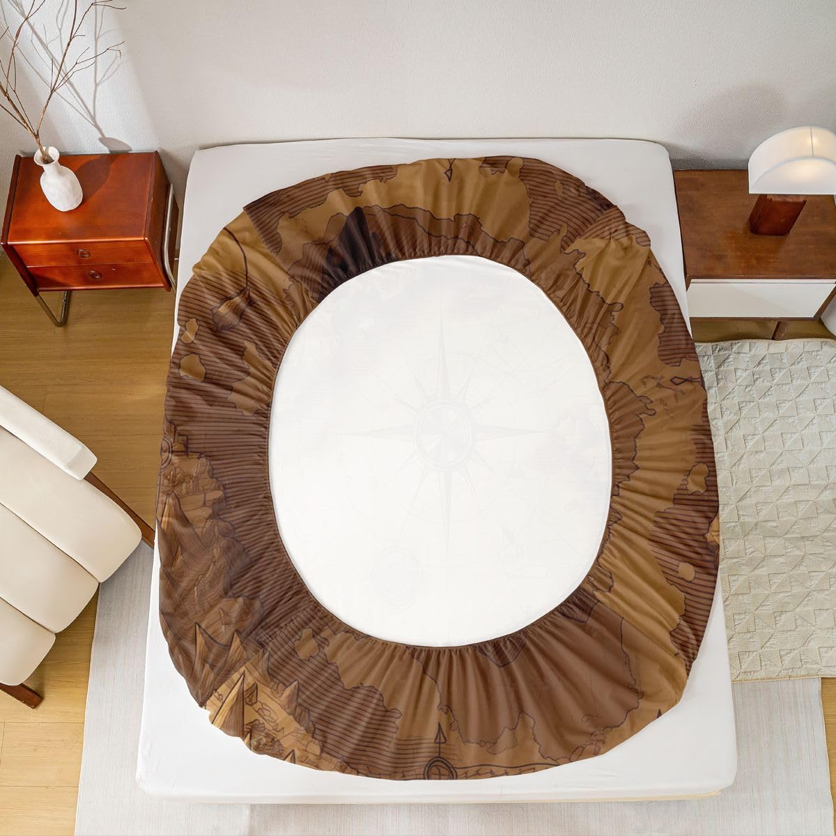 Manfei Juego de sábanas bajeras con diseño de brújula, tamaño King, mapa náutico, 3 piezas, sábanas de aventura oceánica con 2 fundas de almohada, decoración de habitación infantil y niña, ropa de