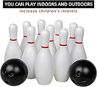 Vista 4 de Juego de bolos de plástico para niños, para interiores y exteriores, para deportes familiares, 10 botellas, 2 bolas