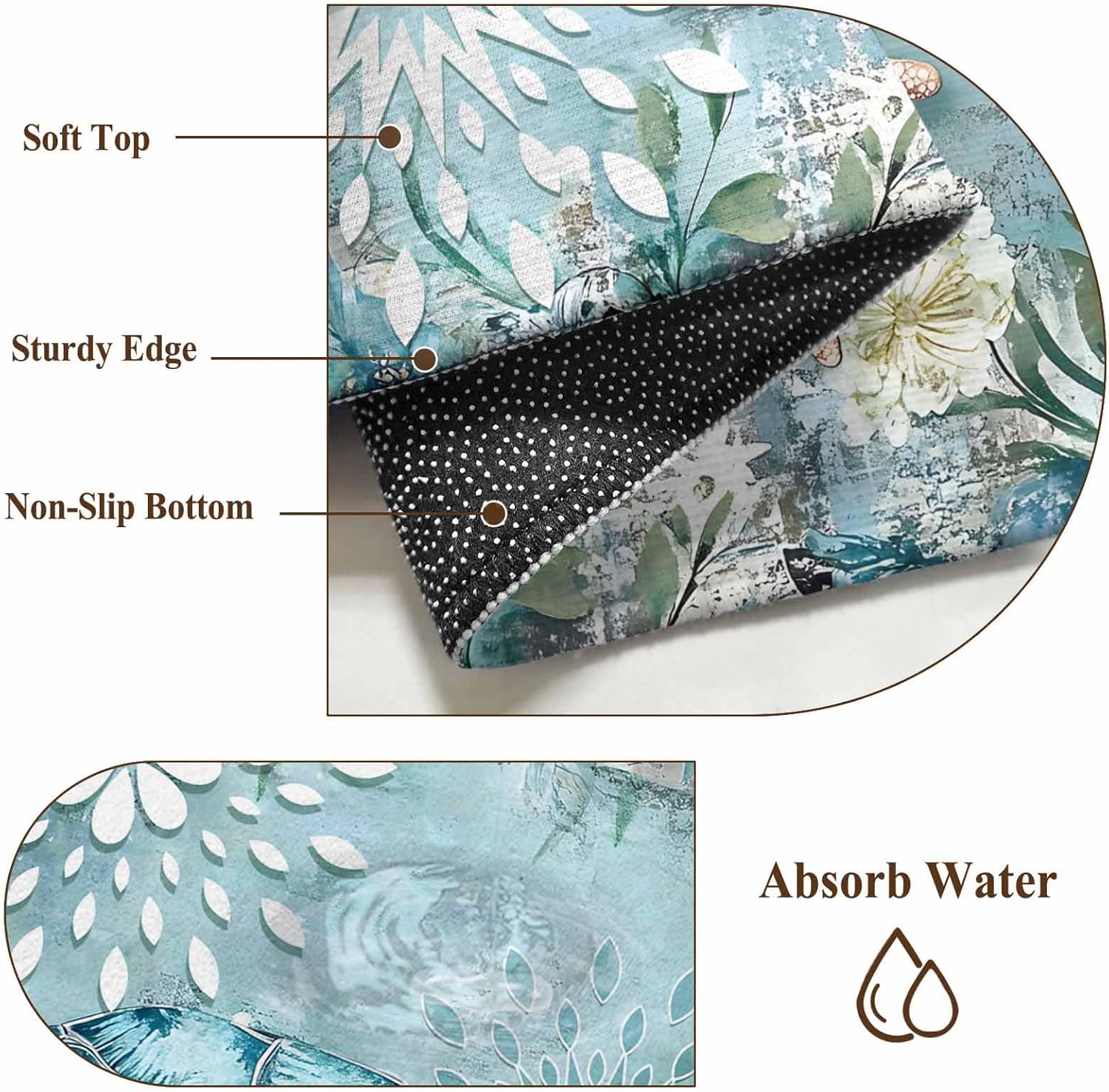 Sea Turtle Coastal Round Area Rug 4 FT, Small Entryway Kitchen Mat, Vintage Teal Nautical Beach Botanical Washable Circular Rug Non-Shedding Door Mat for Bathroom Playroom Kids Room