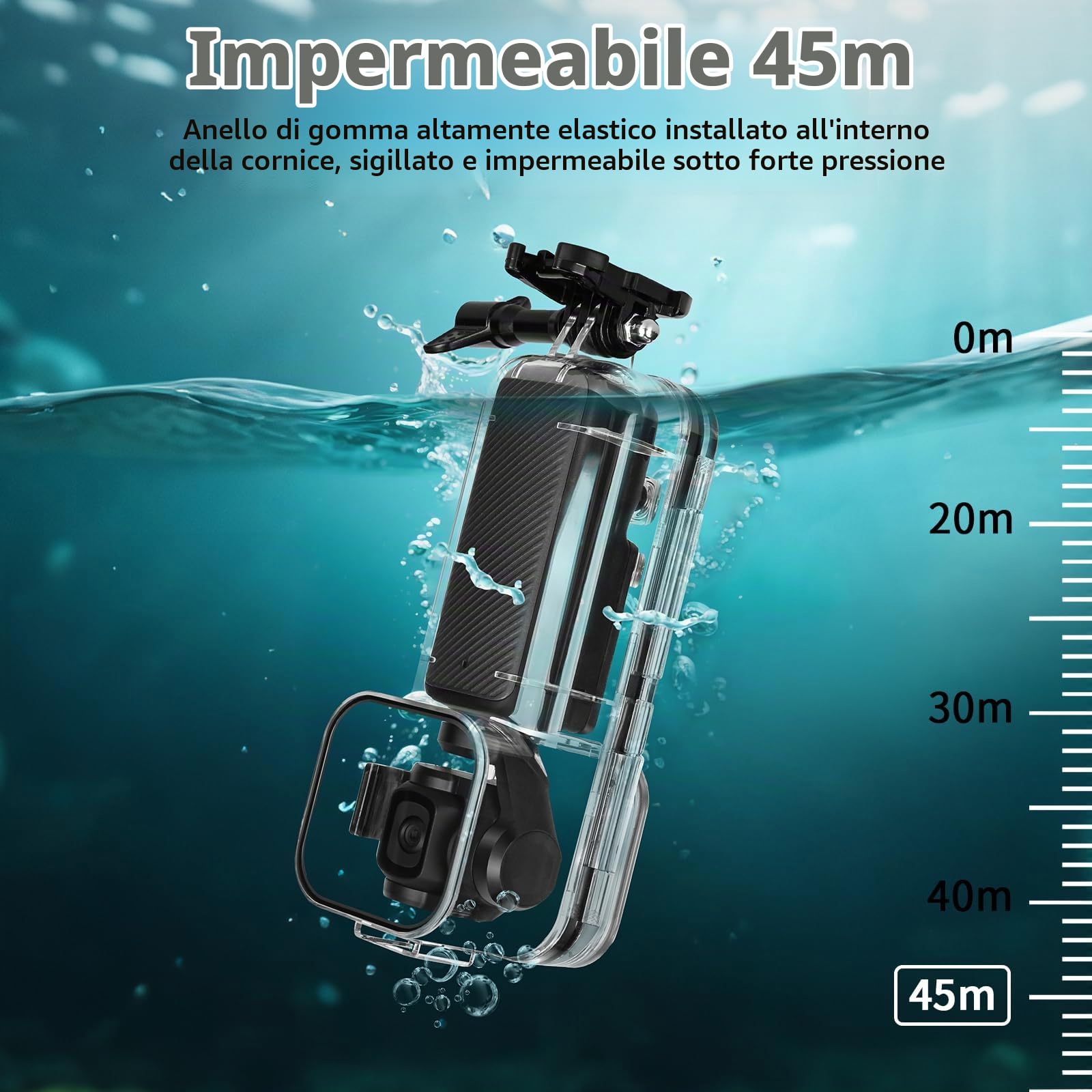 Custodia subacquea impermeabile per DJI Osmo Pocket 3-148FT/45M con supporto, custodia subacquea protettiva compatibile con il kit di accessori DJI Pocket 3