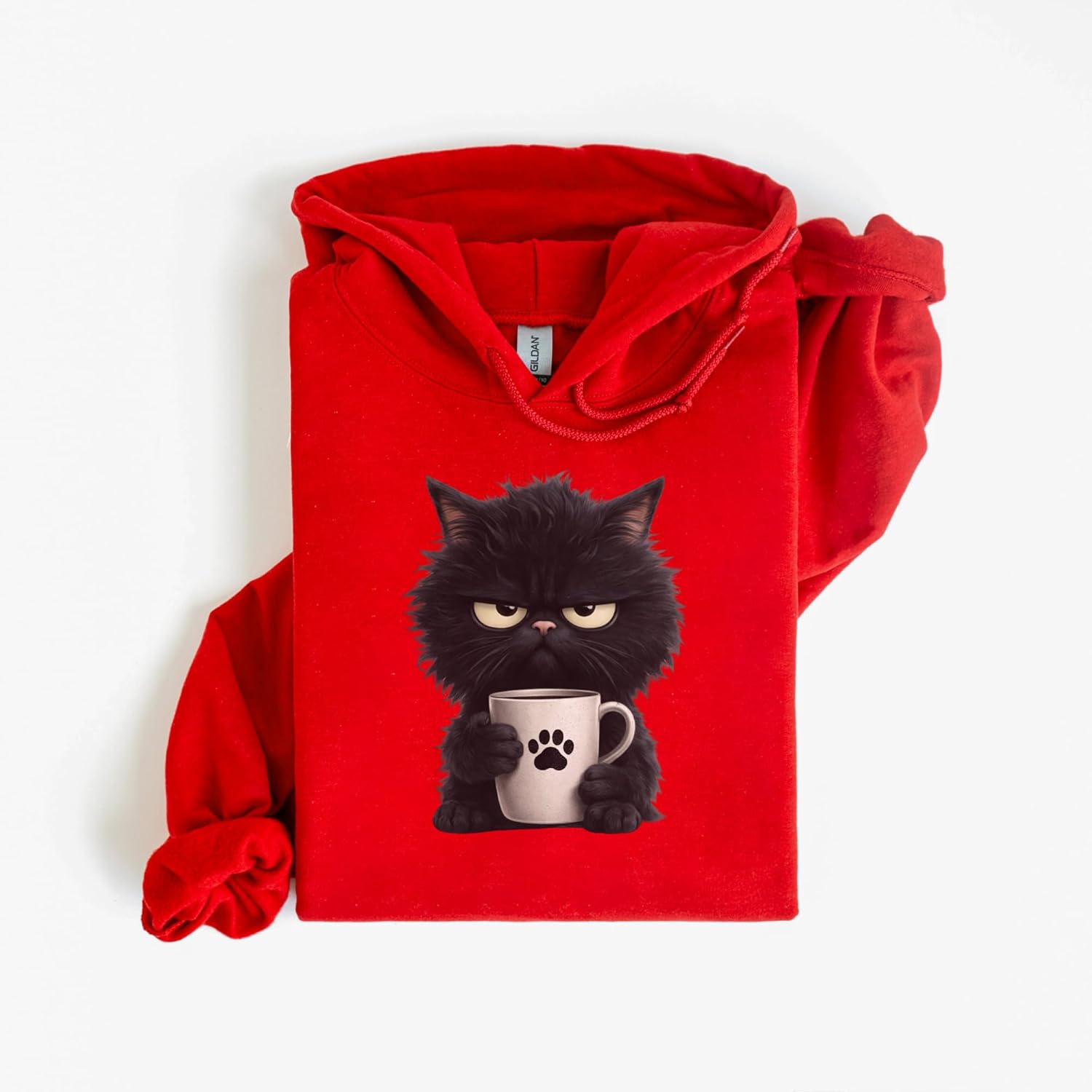 Grumpy Black Cat Coffee Hoodie for Men Women – Funny Morning Mood Cat and Coffee Lover Gift