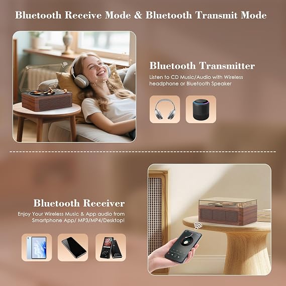 CD Player Portable Bluetooth: Kegaudio CD Players for Home with Speakers & Radio & Remote Control Vintage CD-Player Support USB/AUX Playback Headphone jack Walnut