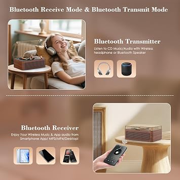 CD Player Portable Bluetooth: Kegaudio CD Players for Home with Speakers & Radio & Remote Control Vintage CD-Player Support USB/AUX Playback Headphone jack Walnut