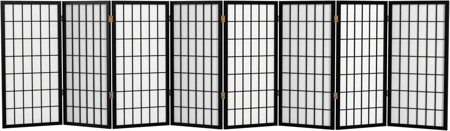 3 ft. Short Window Pane Shoji Screen - Black - 8 Panels